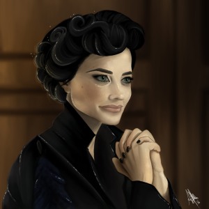 digital painting of Miss Peregrine from movie Miss Peregrine's Home for Peculiar Children directed by Tim Burton
